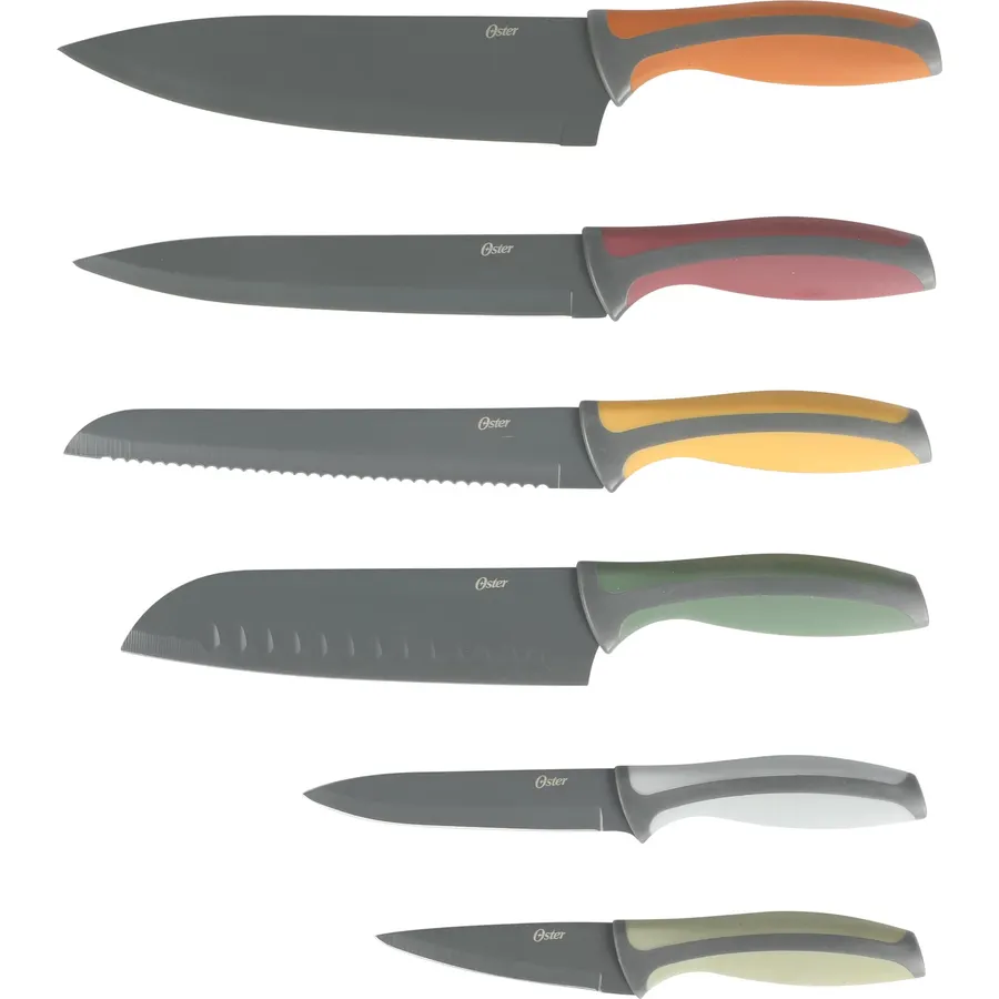Oster Ronnan 12 Piece Knife Set, 6 Assorted Color Knives w/Nonstick Blades and 6 Sheaths - Cuchillos Para Cocina