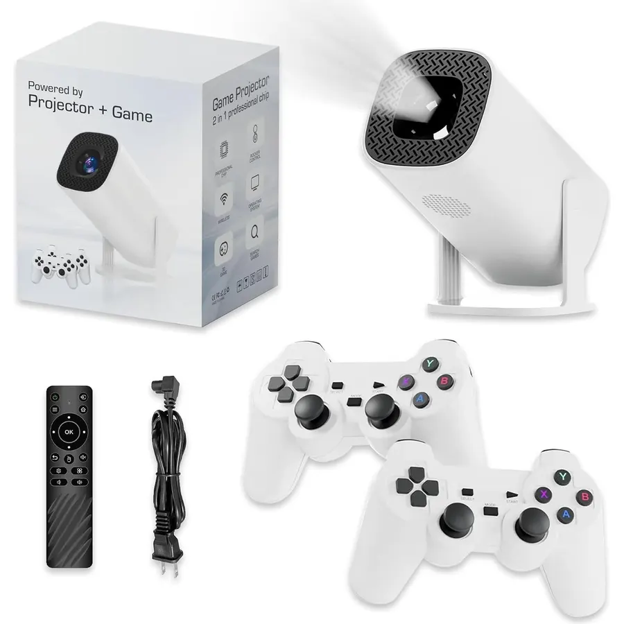 P30 Retro Game Console Projector, 4K HD Portable Projector with 36,000+ Games, Plug-and-Play TV Game Stick, Wireless Controllers, Smart Projector with WiFi