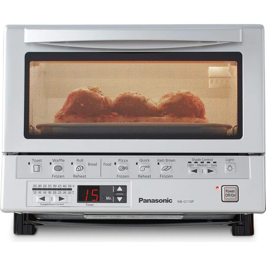 Panasonic FlashXpress Toaster Oven Countertop, 4-Slice Small Toaster Oven Compact Size with Double Infrared Heating, 1300W - NB-G110P (Silver)