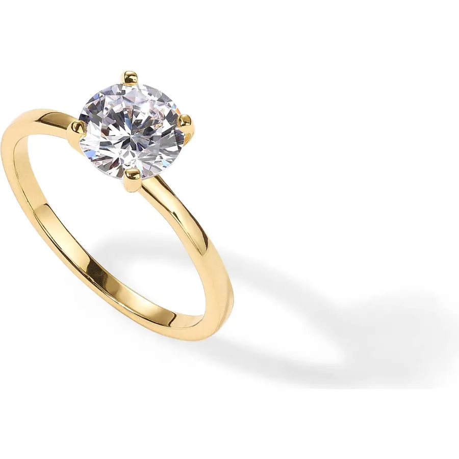 PAVOI 18K Sterling Silver Gold Round Cut Solitare 1.5 CT Moissanite Engagement Rings for Women - Moissanite Wedding Band for Women - Stone Promise Rings
