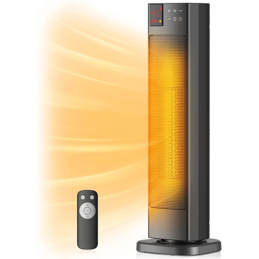 PELONIS Oscillating Ceramic Tower Indoor Space Heater for Home with Oscillation, Programmable Thermostat & ECO Mode, 12H Timer & Remote Control, Safety Protection, 23 Inches, 1500W, PHF15RSAPH23