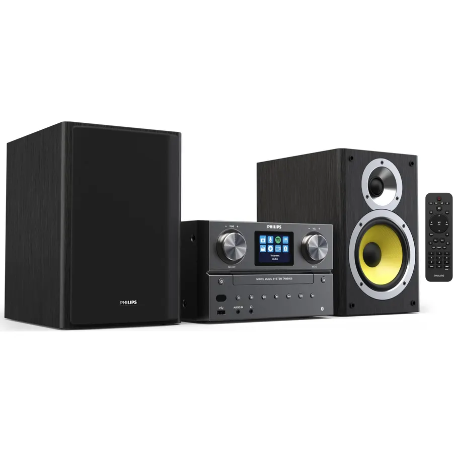 Philips Bluetooth & WiFi Stereo System for Home with CD Player, Spotify, Internet Radio, FM Radio, MP3 Playback, Crisp Highs and Rich Bass 100W, Remote Control Included