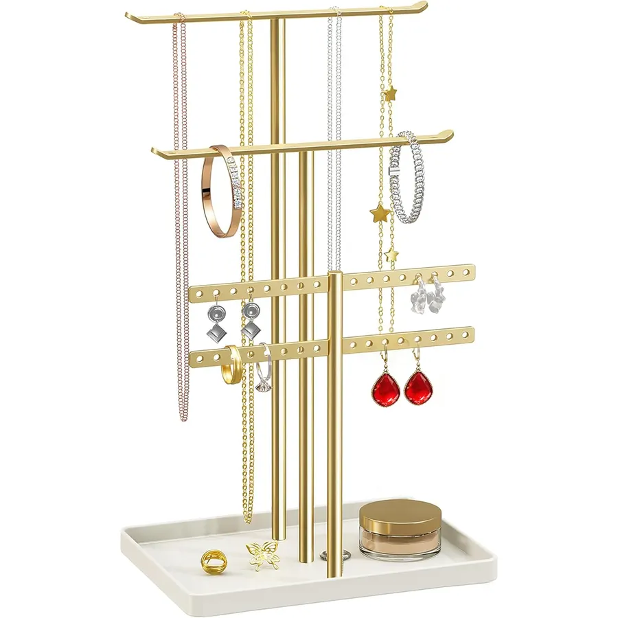 pickpiff Jewelry Stand Holder Organizer: 14.5" Sturdy Hanger for 80 Pcs Jewelry, Gift for Women, Gold Jewlery Tower for Necklace, Earring, Bracelet