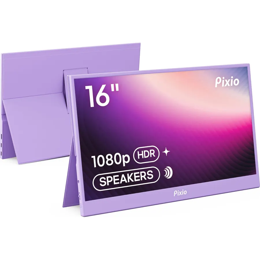 Pixio PX160 Wave Purple Portable Monitor 15.6 inch 60Hz FHD 1080p IPS Panel HDR Screen Cover Stand USB-C HDMI Laptop Screen Extender Portable Monitor for Laptop, PC, Console, Phone