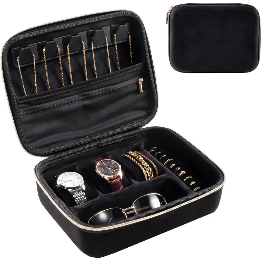ProCase Mens Travel Jewelry Case, Jewelry Box & Organizer for Men -Black