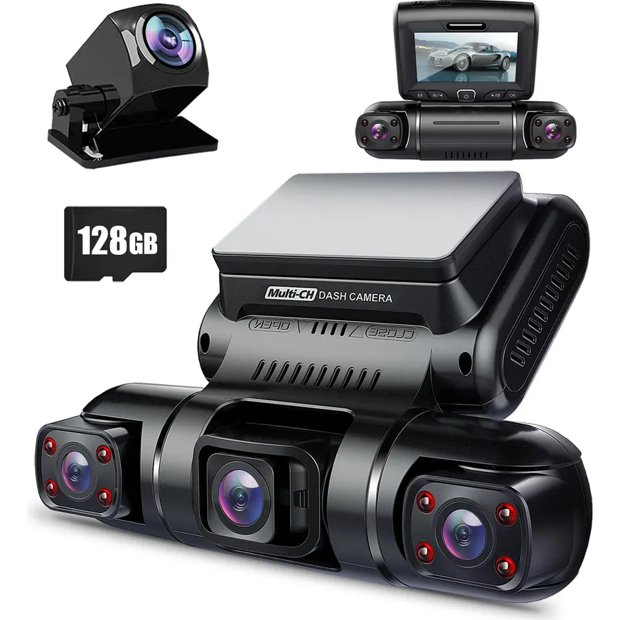 4 Channel Dash Cam with Front Rear Left Right Cameras, 360° Car Camera System for Driving & Parking, Night Vision, Parking Monitor, G-Sensor, Loop Recording, Multi-Camera Dashcam+64GB Card