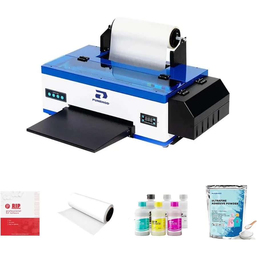 PUNEHOD A3 R1390 DTF Printer, Direct to Film Machine, White Ink Circulation System, Roller and Sheets Feeder, Compatible with Multiple Materials, Custom Clothing Printing (13" Width Printer)