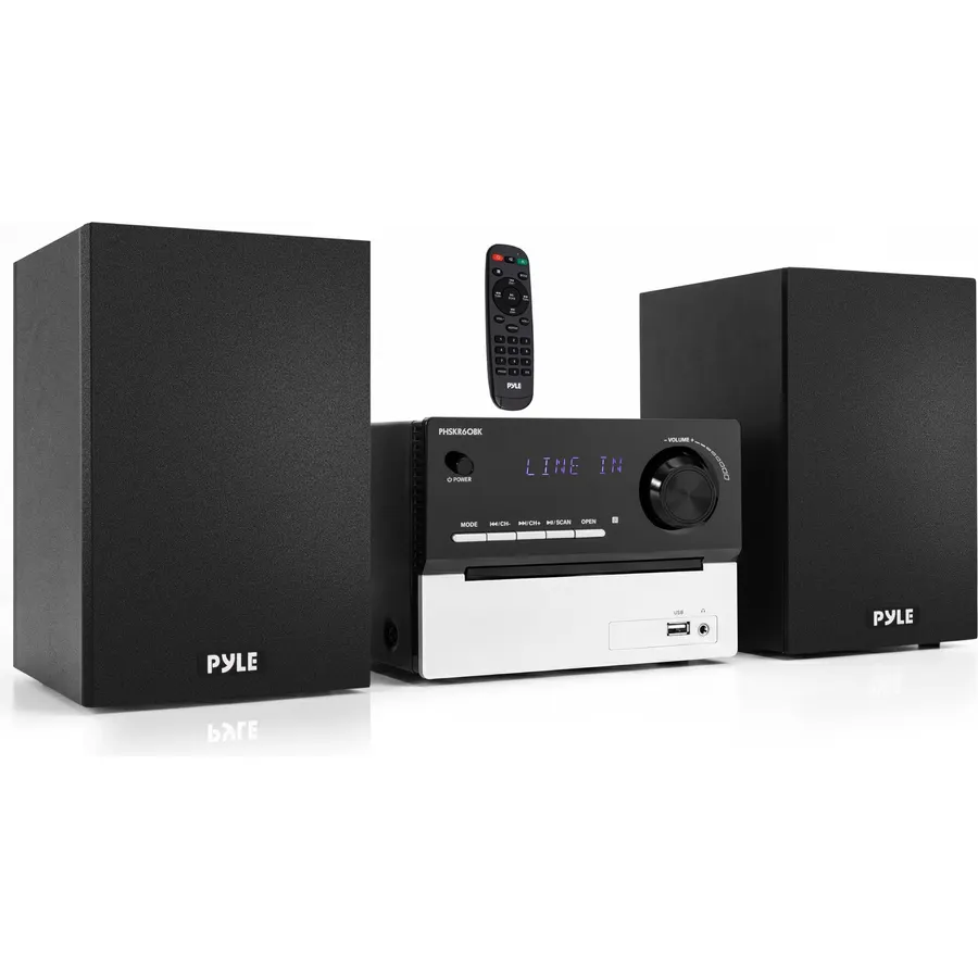 Pyle 60W Bluetooth CD Stereo System w/Wooden Speakers, FM Radio & Remote