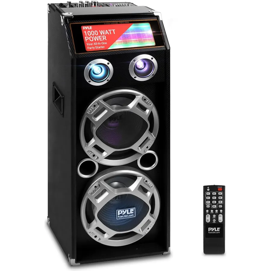 Pyle Wireless Active PA Speaker System - 1000W Portable High Powered Bluetooth Compatible Outdoor Sound Speaker w/ USB SD MP3 FM Radio AUX RCA LED DJ Lights - 35mm Stand Mount, Remote