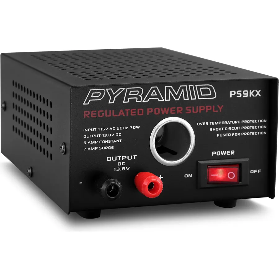 Pyramid PS9KX Universal Compact Bench Power Supply-5 Amp Linear Regulated Home Lab Benchtop Converter w/ 13.8 Volt DC 115V AC 70 Watt Input, Screw Type Terminal, 12V Car Cigarette Lighter