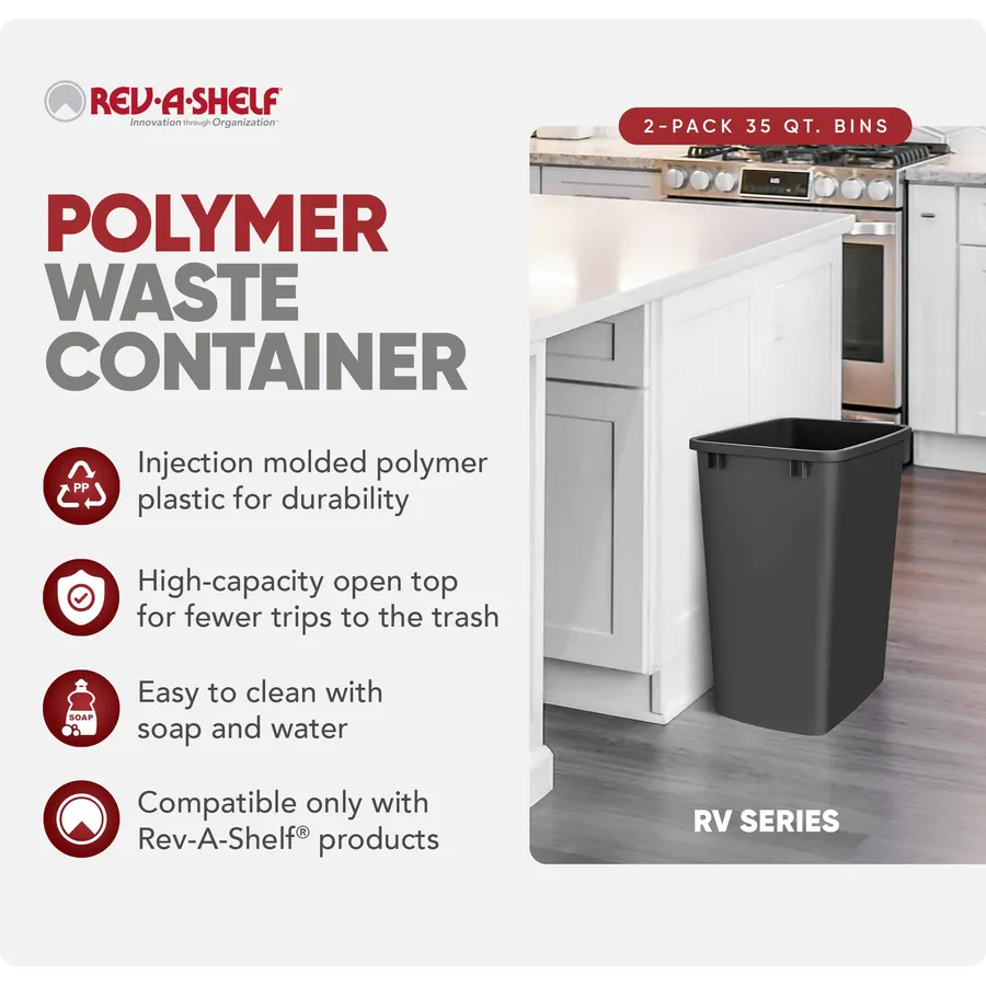 Rev-A-Shelf Double Pullout Garbage Trash Cans for Kitchen Cabinets, 35 Qt