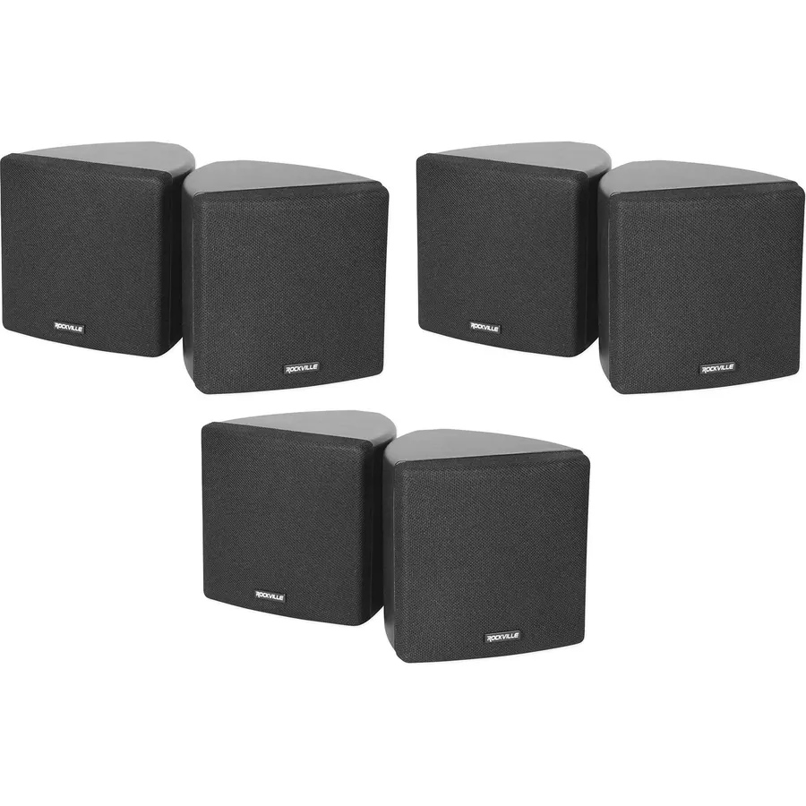 Rockville Cube Black 3.5" 2-Way 8-Ohm Home Theater Wall Speakers, 6-Pack