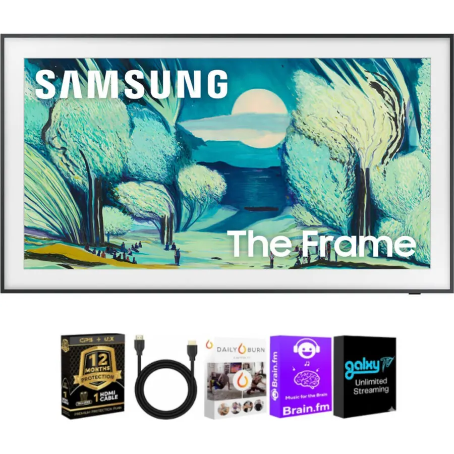 Samsung 65-Inch The Frame LS03D QLED 4K Smart TV Bundle, Quantum HDR, Art Mode, Slim Fit Wall Mount, Alexa Built-in w/AUX HDMI Cable, CPS 24-Month Protection, Streaming Bundle