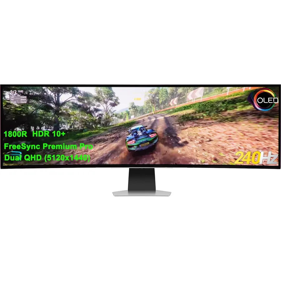Samsung Odyssey OLED G9 Curved Gaming Monitor - 49" Dual QHD (5120 x 1440) OLED - 240Hz Refresh Rate - 32: 9-0.03ms GTG - HDR10+ - 1,000,000:1 - AMD FreeSync Premium Pro - Flicker Free - Silver