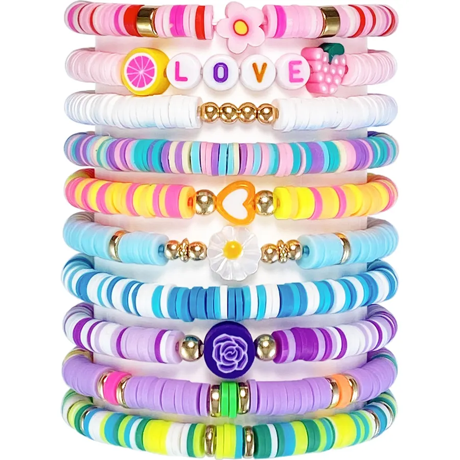 SIELEVIN 10 PCS Kids Friendship Bracelets for Teen Girls Women little Girl Jewelry Colorful Clay Bead Bracelet Set Beach Style Jewelry Gift