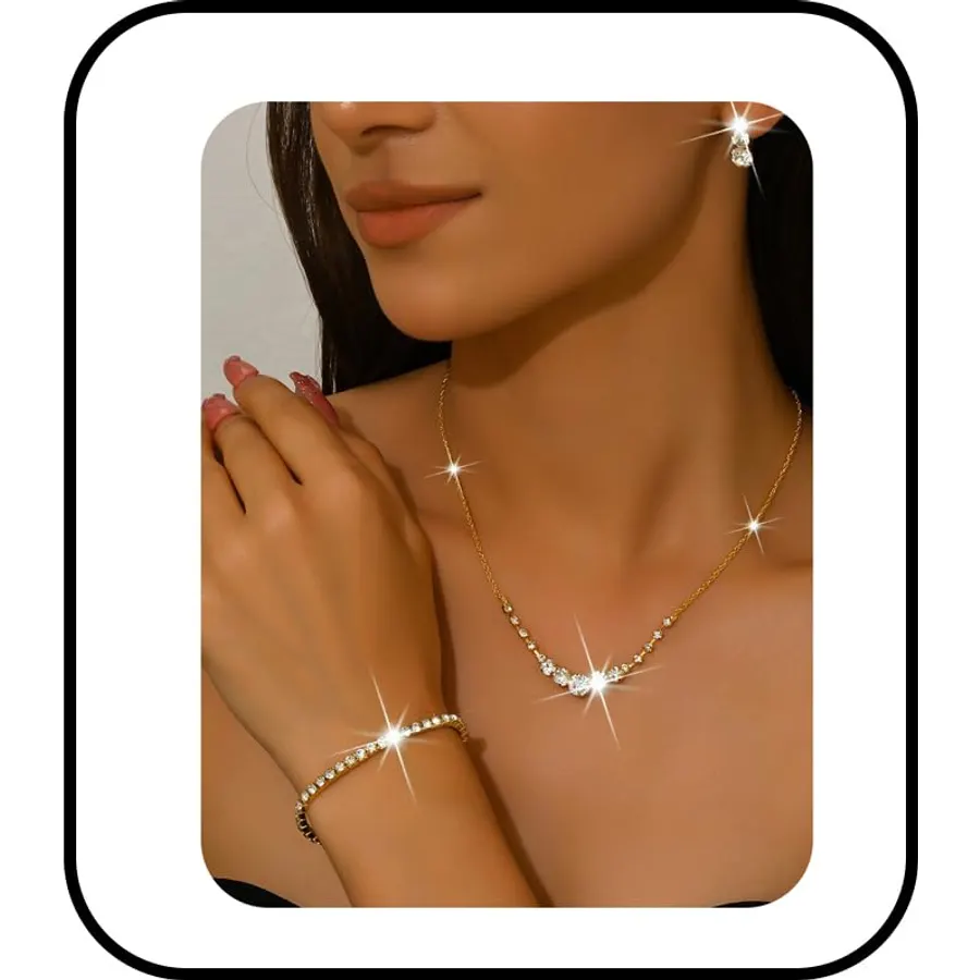 Unicra Bridal Wedding Jewelry Set Silver Rhinestone Necklace Earrings Sets Formal Costume Jewelry for Women and Brides