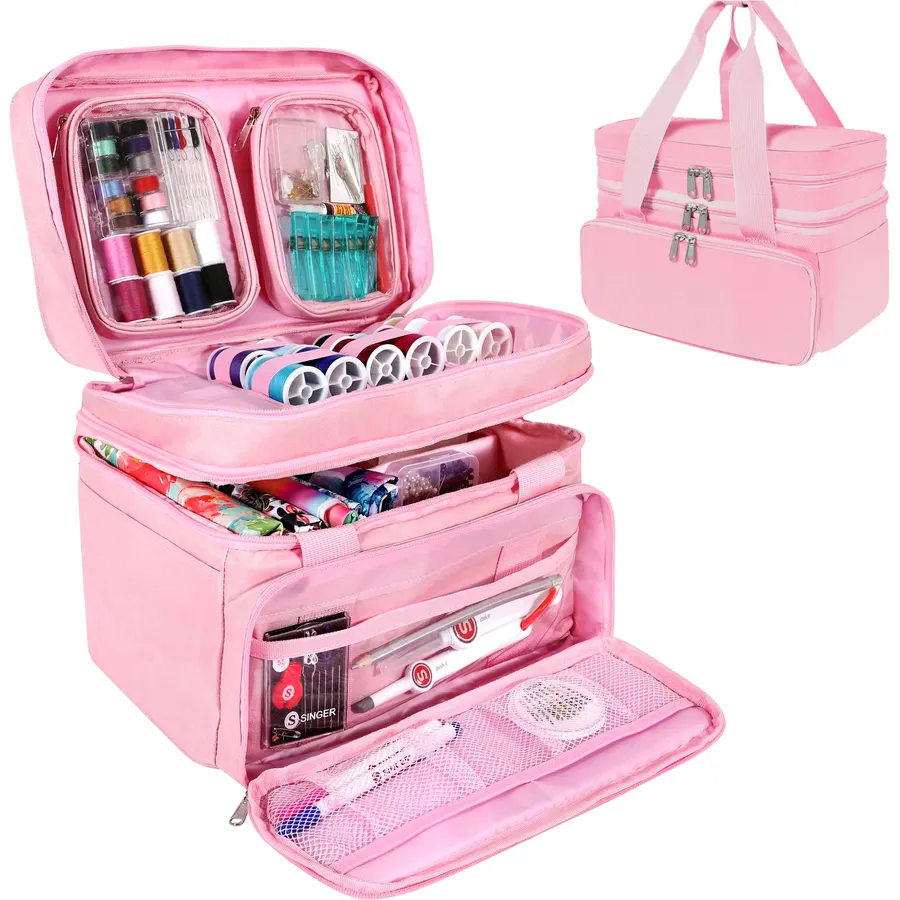 SINGER Portable Sewing Accessories Organizer Bag, 18 Compartments, Pink