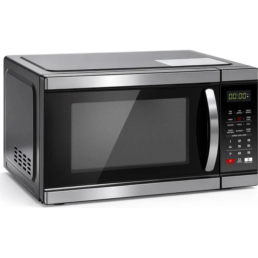 Smad Microwave Countertop Ovens 1000 Watt, Black Small Microwave 1.1 Cu Ft, Large Microwave Digital 6 Auto Cooking, Eco Mode, Child Lock, 10 Power Level, Led Display, Easy Clean, Memory Function