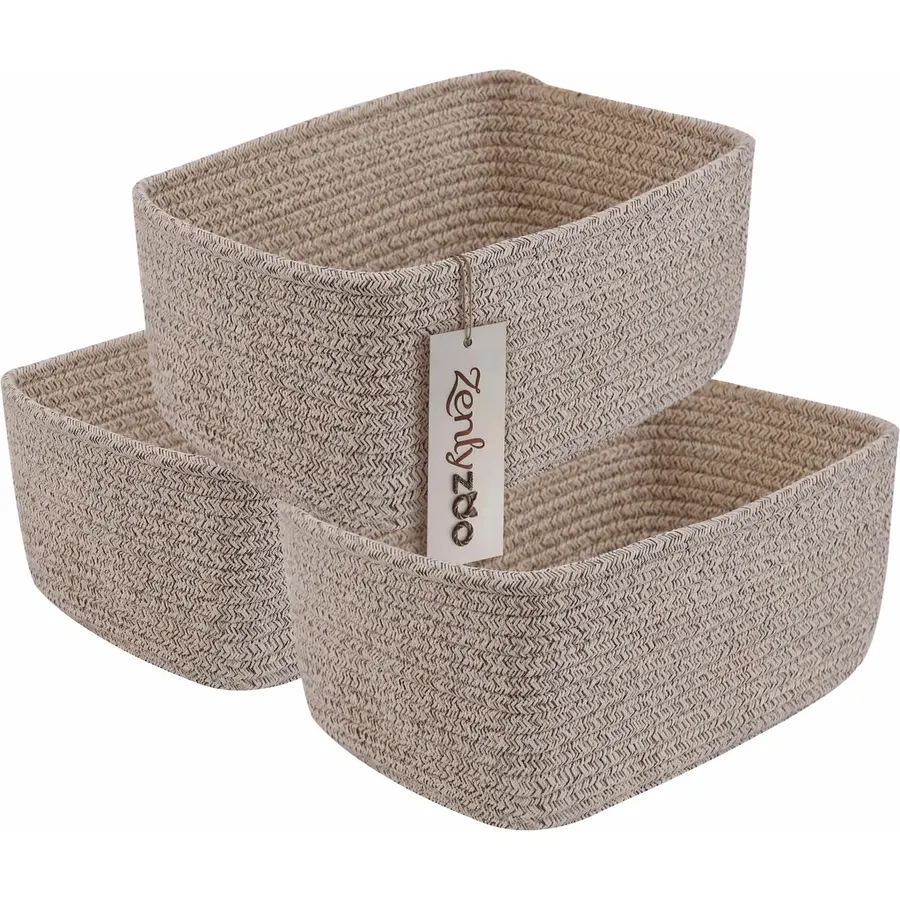 Small Woven Cotton Rope Storage Baskets, 3 Pack, 11.5x 7.5x4.7 in