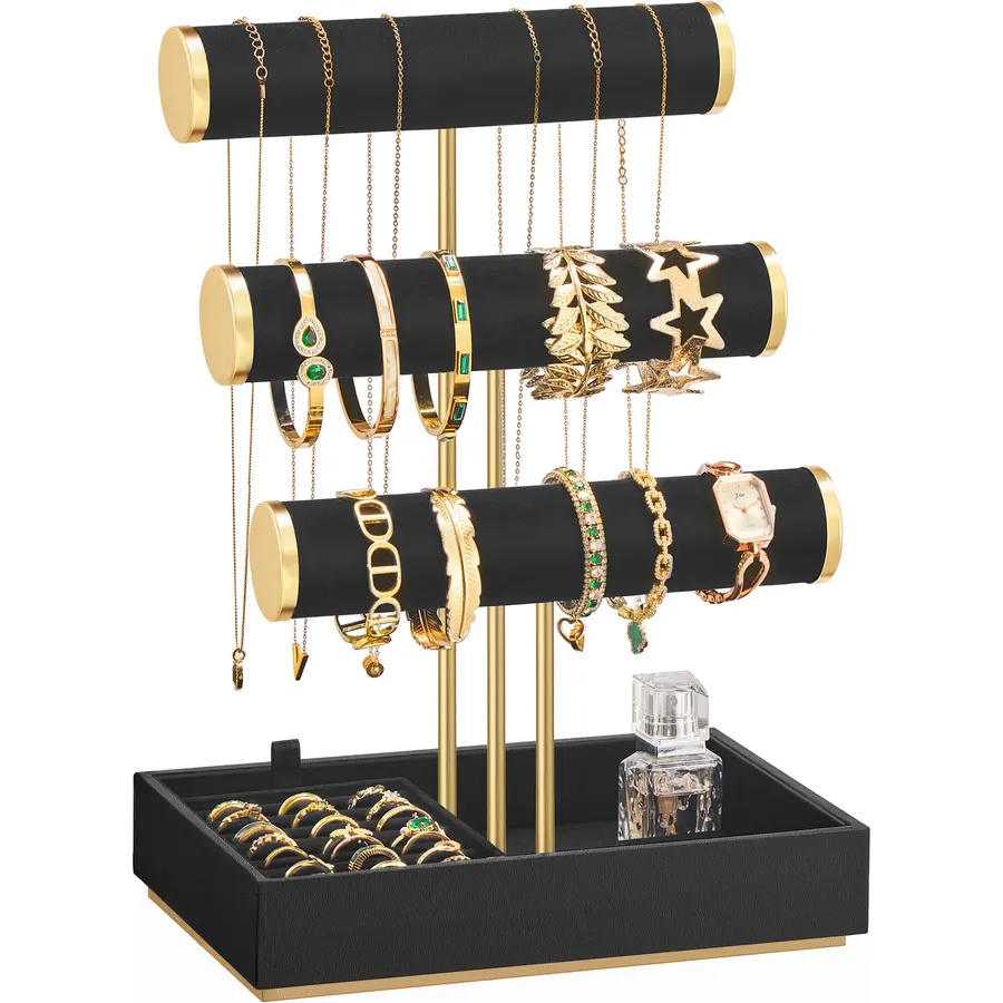 SONGMICS Bracelet Holder Stand, 3 Tiers, Removable Ring Holder