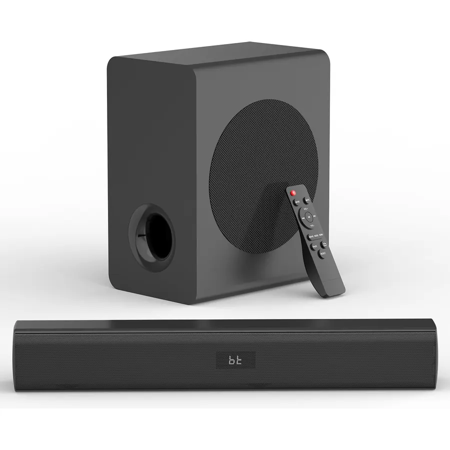 Sound Bar Speakers Bluetooth Wireless, TV Speakers Sound Bar Subwoofer, Home Theater Surround Sound Bar HDMI(ARC) Optical AUX USB 2.1ch Home Audio Sound System TV PC Gaming Wall Mount 3EQ, Black