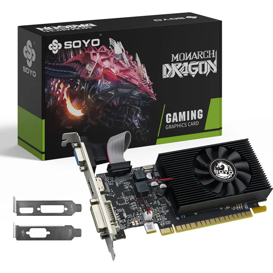 SOYO GeForce GT 740 4GB DDR3 Low Profile Graphics Card, 128-Bit 384SP HDMI/VGA/DVI-D Port Triple Output, SFF Half-Height Video Card for Slim Desktop PCs, Supports Windows 11/10/8/7