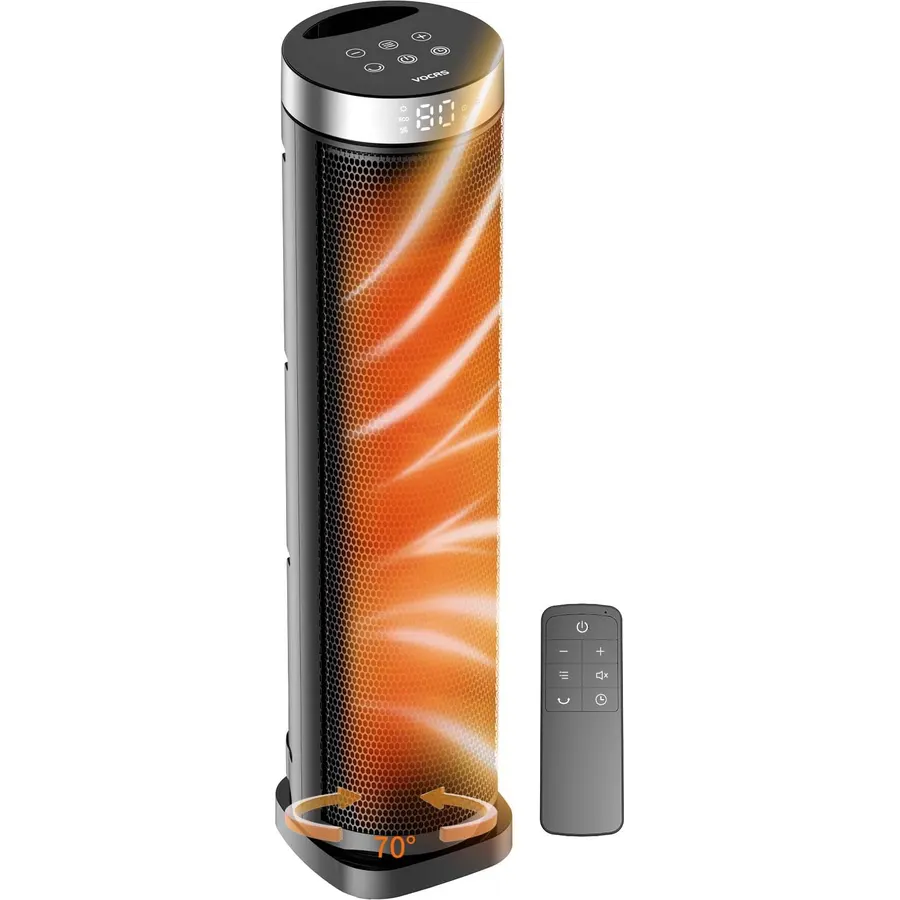 Space Heater for Indoor Use with Remote - 70° Oscillating Tower Electric Heater, 24 Inchs, 12H Timer, 1500W Quiet PTC Ceramic Heating with Thermostat, Fast Safety Heat for Office, Home, Bedroom