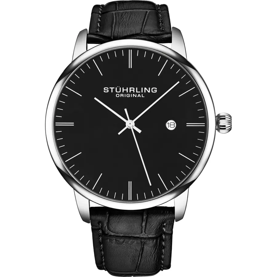 Stuhrling Original Men's Watch Dress Watch 40mm, Ultra Slim Mens Watch Leather Strap, Quartz Analog Men's Wrist Watch, Classic Minimalist Watch for Men