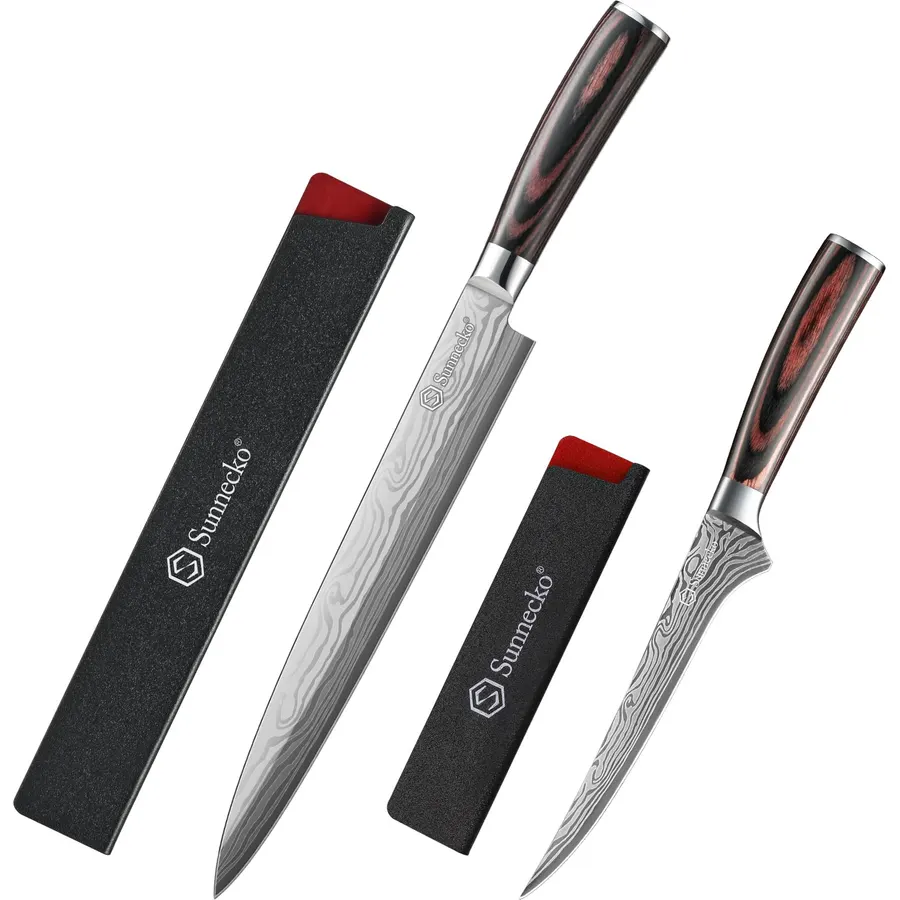 Sunnecko Steak Knives Set of 4+12 Inch Carving Knife Set