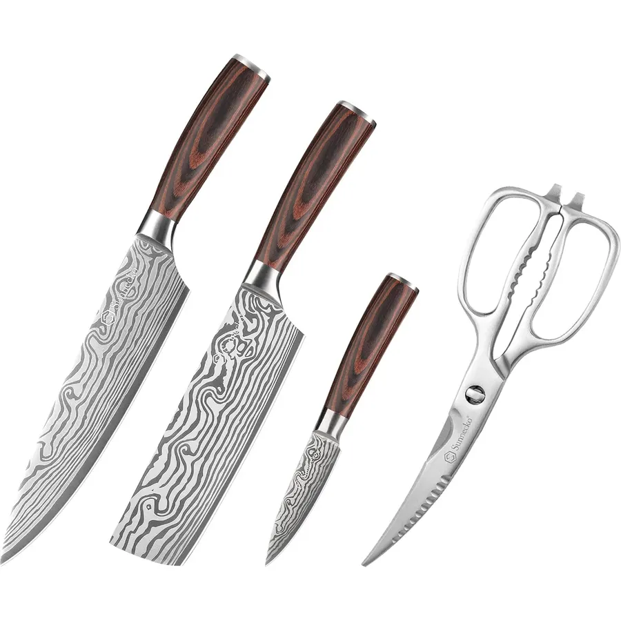 Sunnecko Heavy Duty Kitchen Scissors 9 Inch Curved Blades with Kitchen Knife Set 3 Piece