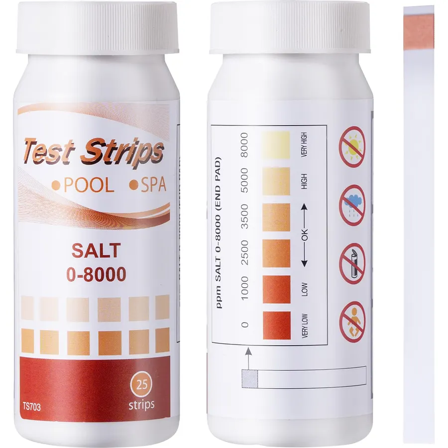SuperCheck Salt Test Strips for Testing Sodium Chloride Content in Pool and Spa, 0-8000 ppm, Saltwater Pool Test Strips, Measure Salt Level in Saltwater Chlorine Generator Pool System, Salt Test Kits