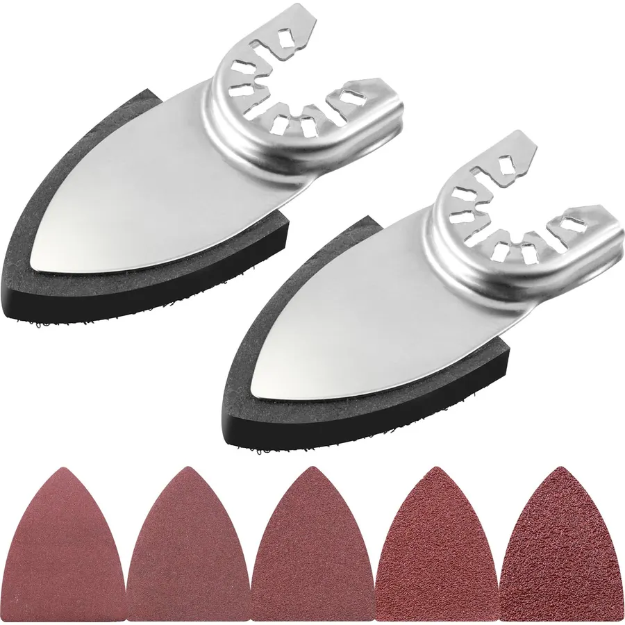 Swpeet 52Pcs Finger Oscillating Multi Tool Sanding Pads Accessories Kit, Includes 50Pcs 60 80 120 180 240 Grits Triangle Sandpapers and 2Pcs Multi Tool Finger Sanding Pads for Wood Sanding