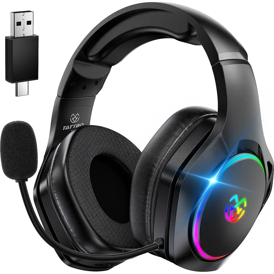 Tatybo Wireless Gaming Headset for PS5 PC, Dual Mode, Low Latency, Black
