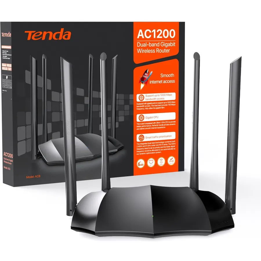Tenda AC1200 Gigabit WiFi Router - Dual Band High Speed Wireless Internet Router, 3xWAN/LAN Gigabit Ports, 4x6dBi Antennas, MU-MIMO, Beamforming, IPv6, Guest WiFi, AP Mode(AC8)