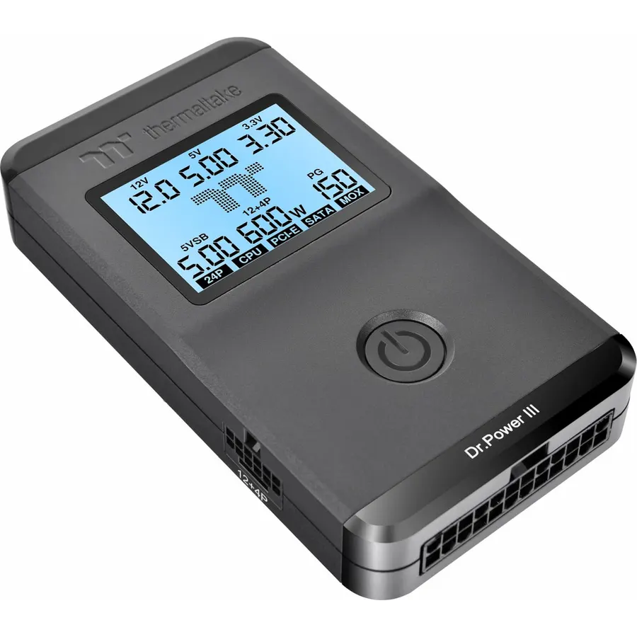 Thermaltake Dr. Power III Pro; ATX Power Supply Tester; Voltage/Continuity/PG; up to ATX12V v3.1 spec; 24pin Main Board/12V-2X6/ 4+4 EPS/6+2 PCIe/SATA/Molex; Color Display; Black; AC-083-OO1NAN-A1