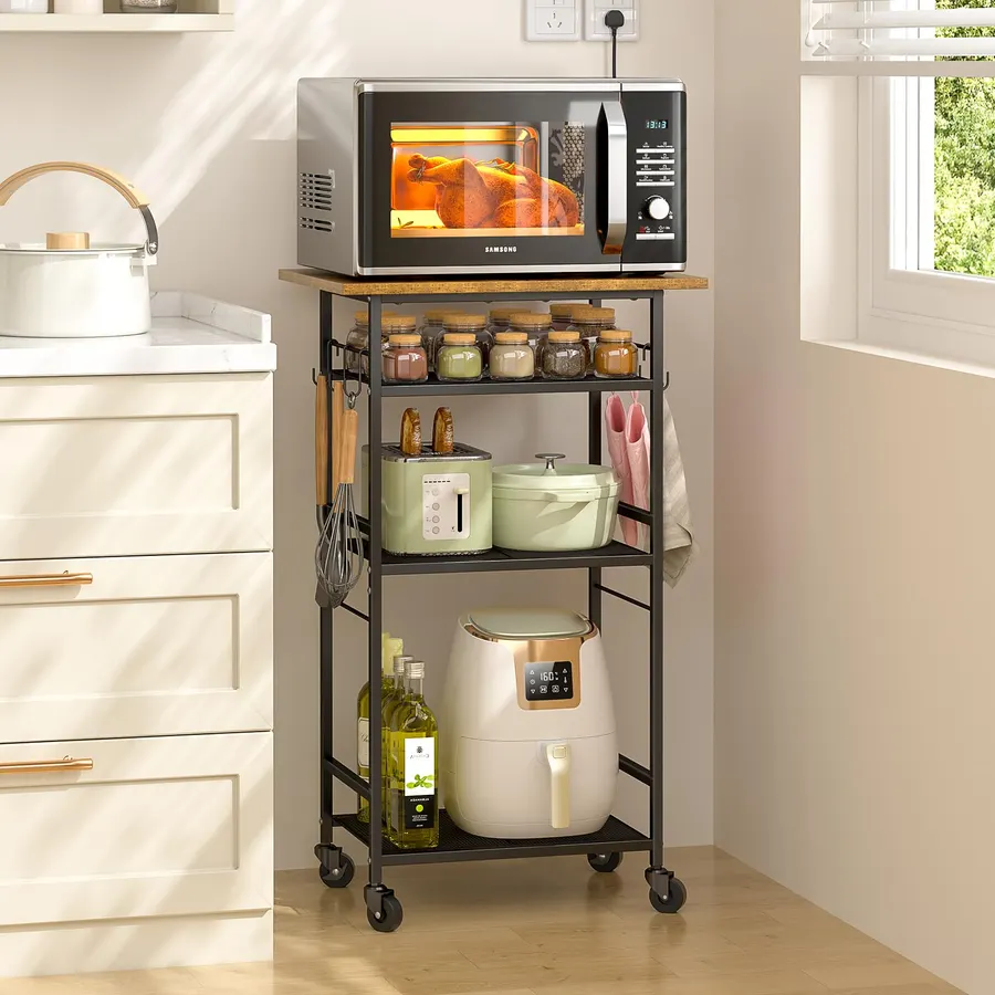 HapiRm Rolling Kitchen Microwave Cart - 4 Tier Microwave Table Stand with Pull-Out Baskets, Coffee Bar Baker's Rack with Wheels Rolling Storage Cart Organizer Shelf for Living Room Office, Balcony
