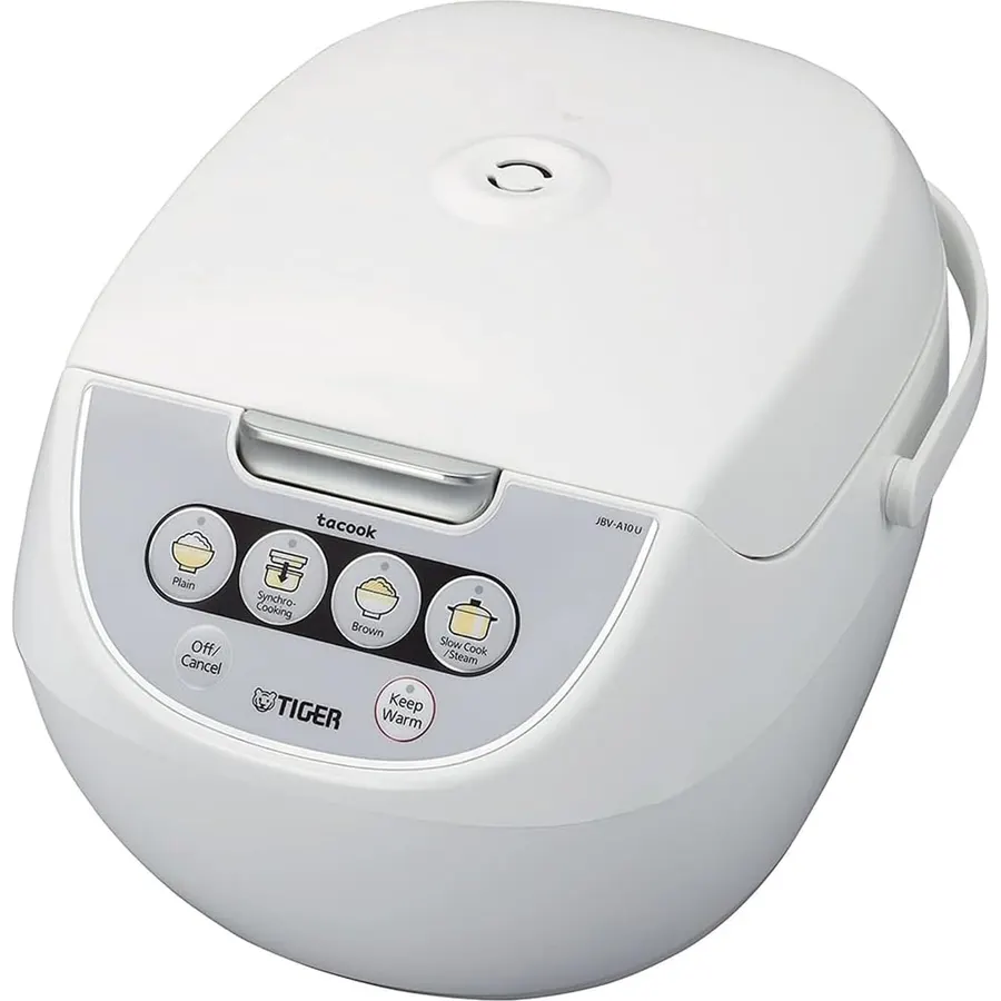 TIGER JBV-S10U 5.5-Cup (Uncooked) Micom Rice Cooker and Warmer with Tacook Food Steamer Cooking Tray Technology, White