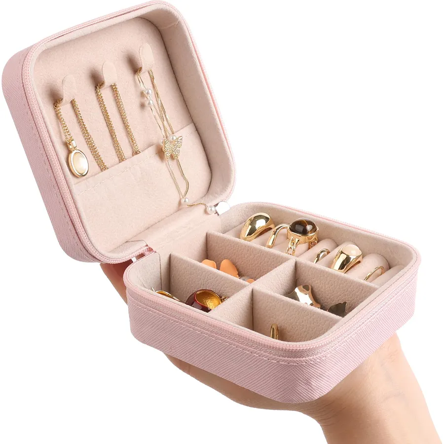 Travel Jewelry Case,Box,Organizer,for Women,Girls,Small,3.9x3.9”,Pink,1 Pcs