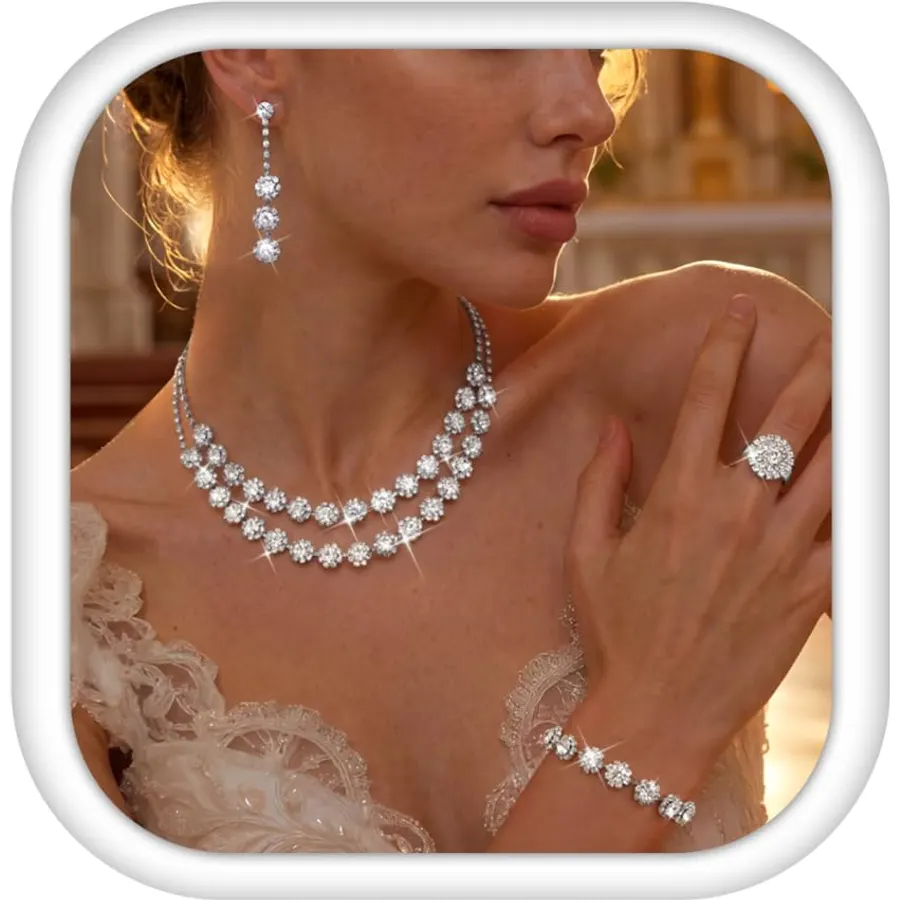 Tungary Silver Wedding Jewelry Sets for Women Hypoallergenic