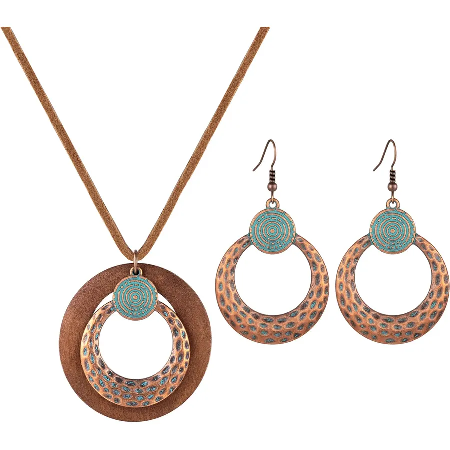 Turquoise Dangle Earrings & Necklace Set for Women, 925 Sterling Silver Western Bohemian Boho Pendant Necklace, Boho Vintage Jewelry Set,Fashion Gift