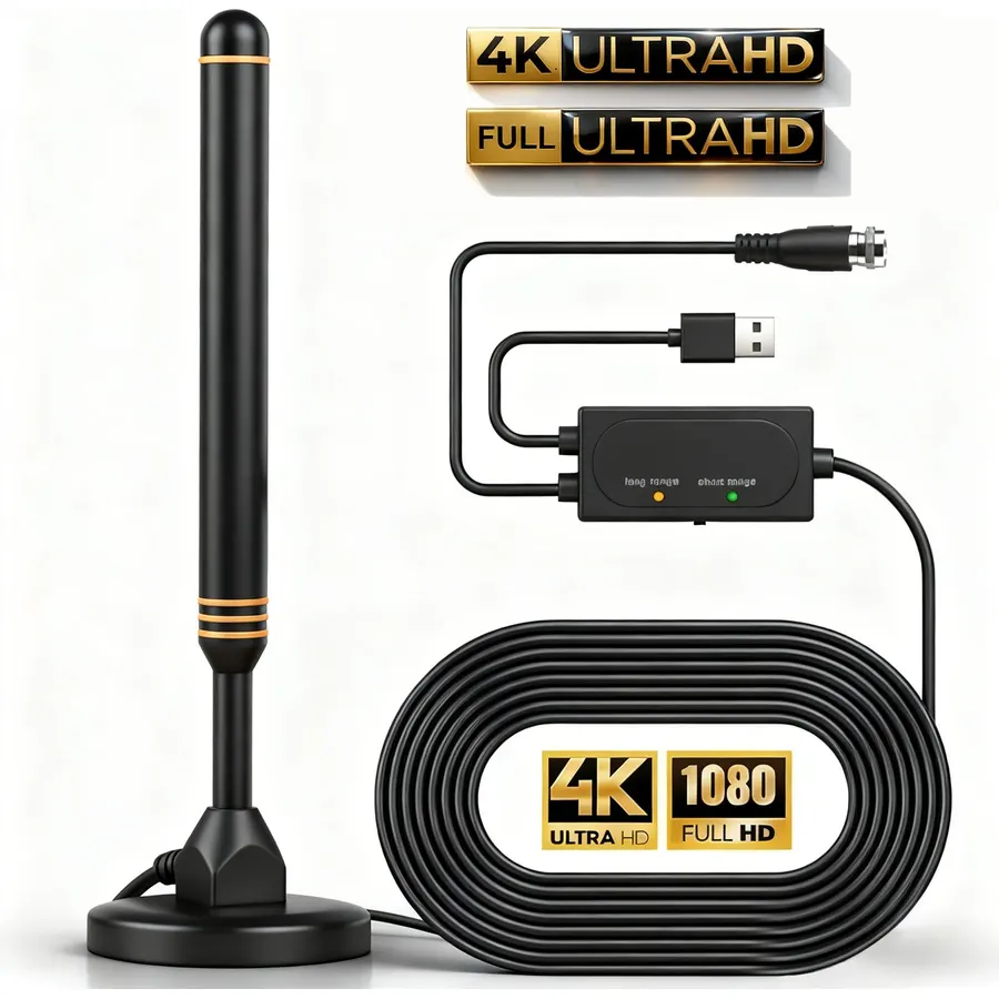 TV Antenna Indoor Antenna for Smart TV for Long Range Reception and All Smart TVs HD Digital Antenna with Amplifier Signal Booster for Local Channels Supports 4K 1080p-Orange