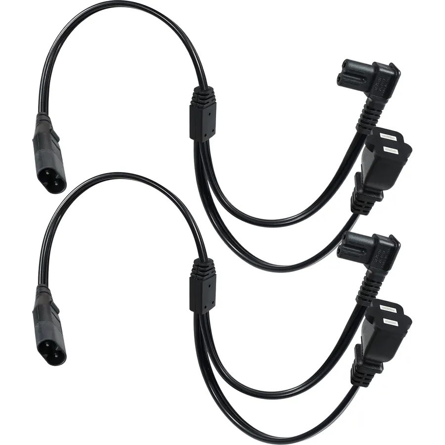 TV Power Splitter Cable - 2-Pack 1FT IEC C8 to C7 and NEMA 1-15R Splitter Extension Cord for Fire Stick, Roku, Chromecast, Apple TV, Google, LED Strip Lights, Samsung LG TCL Hisense HDTV