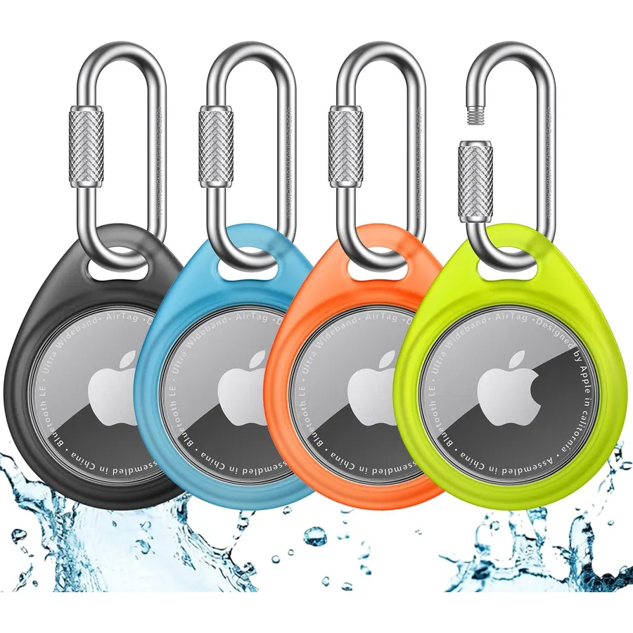 UNBREAKcable for AirTag Holder Case with Professional Carabiner, 4 Pack