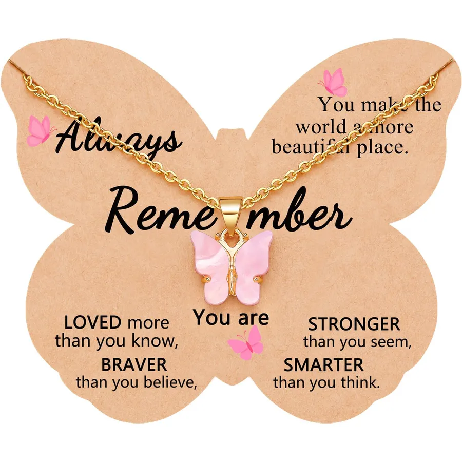 UNGENT THEM You Make the World Beautiful, Pink Butterfly Necklace Gifts for Girls Teens