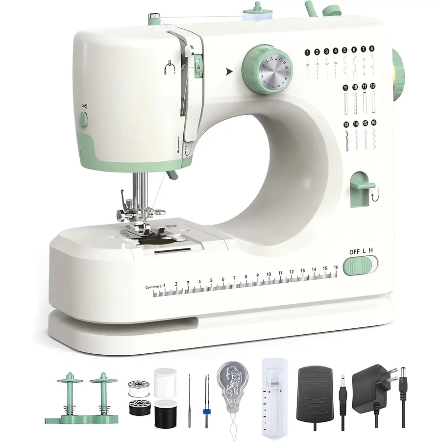 Upgraded Beginner Sewing Machine Portable Sewing Machine with 16 Stitch Modes, Dual Needle & Adjustable Speed Lightweight Design, Foot Pedal Ideal for Adults, Home DIY & Crafts (16 Stitch)