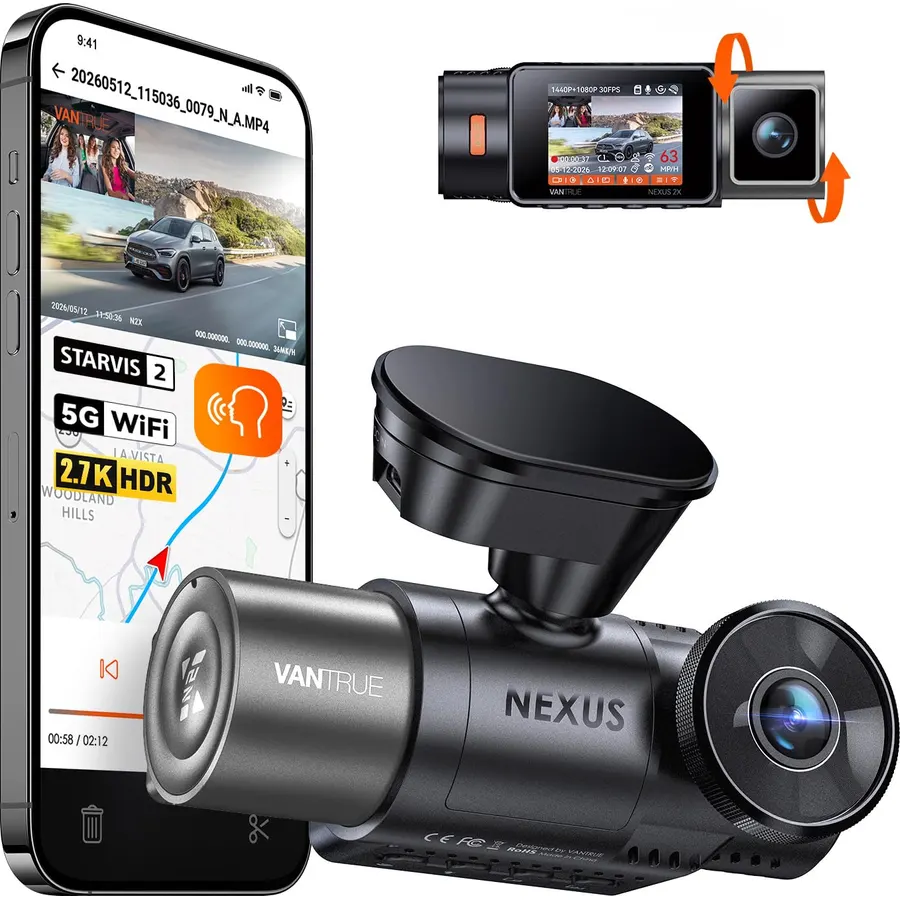 Vantrue N2X 2.7K Dash Cam Front and Inside, STARVIS 2 PlatePix Car Camera