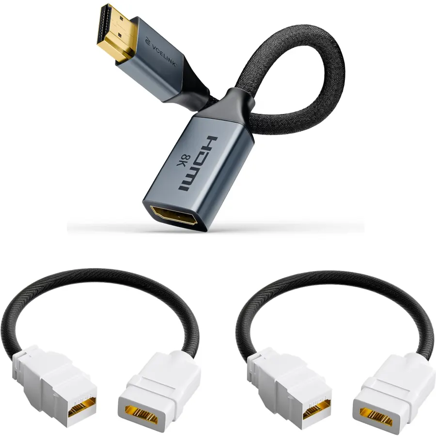 VCELINK HDMI 8K Extension Cable 0.6FT and HDMI 8K Keystone Jack Pigtail Cable 7.09 inch