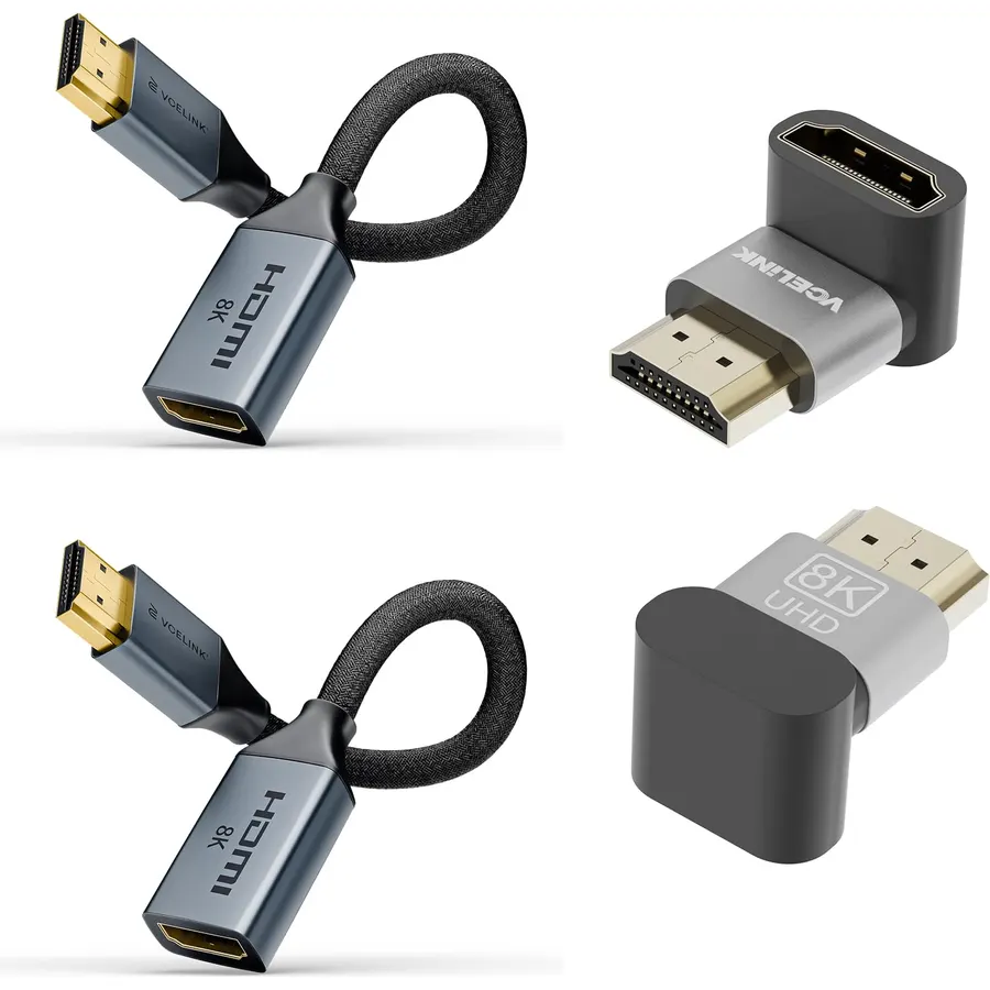 VCELINK VCELINK8K HDMI 2.1 Extender Cable 0.6 FT Ideal for Tight Spaces 8K@60Hz HDMI 90 Degree and 270 Degree Right Angle Adapters, 4 Pack
