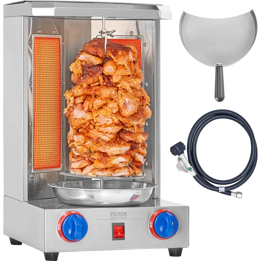 Shawarma Grill Machine, 17-26Lbs, Chicken Shawarma Cooker Machine with 2 Burners, Gas Vertical Broiler Gyro Rotisserie Oven Doner Kebab Machine, Max.Temperature 572 ℉, for Home Restaurant Kitchen