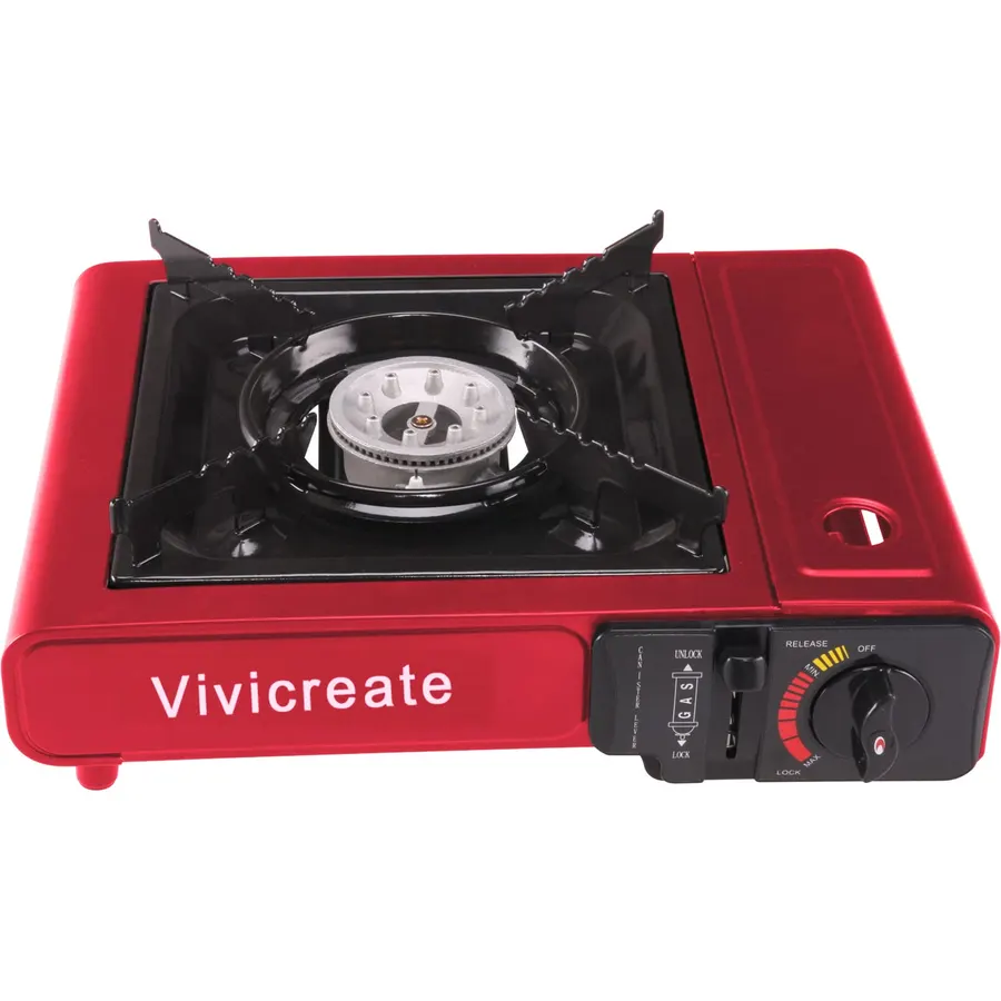 Vivicreate Portable Butane Stove 8500 BTU, Butane Stove with Auto Ignition for Camping, Lightweight Portable Gas Stove Burner with Safety Lock, Butane Burner, Estufa de Gas Portatil(Red)